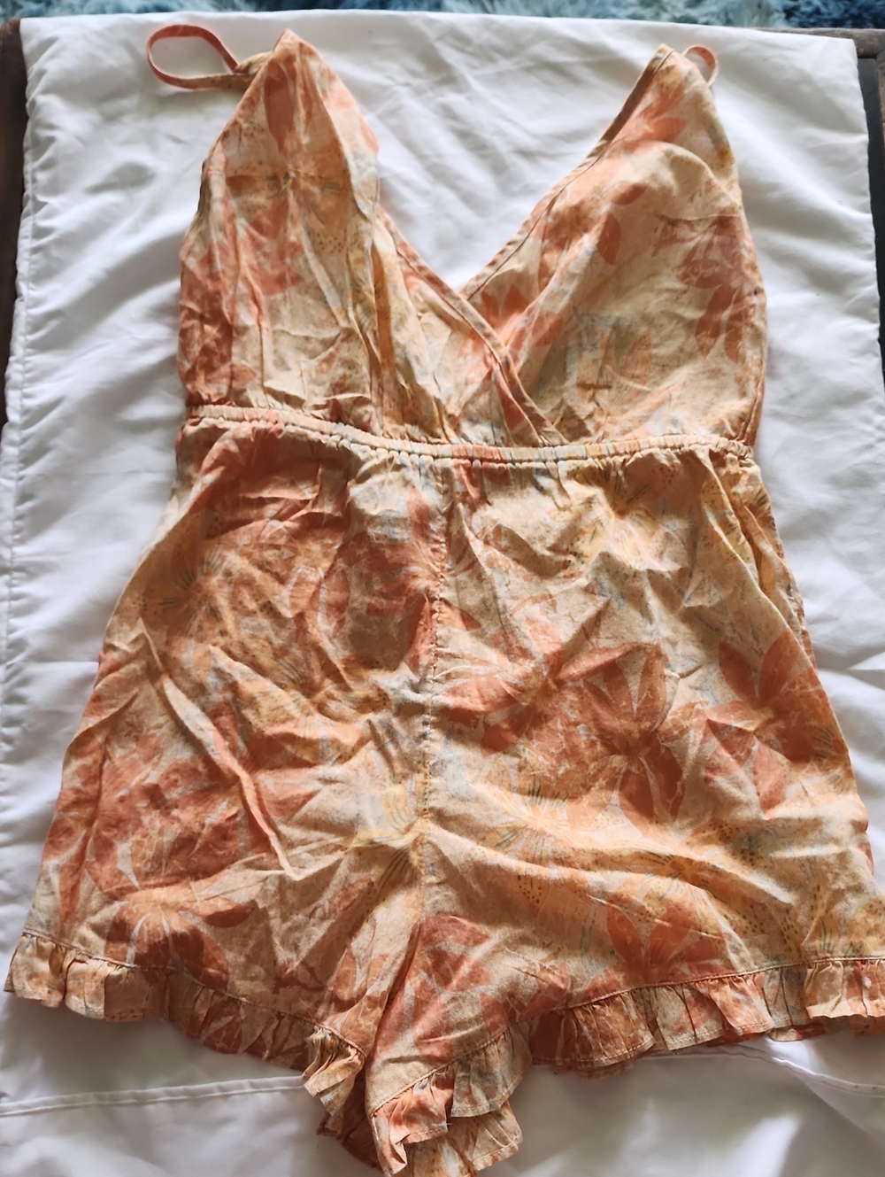 Roxy Honest Love Peach Tropical Floral Ruffle Romper NWT Small